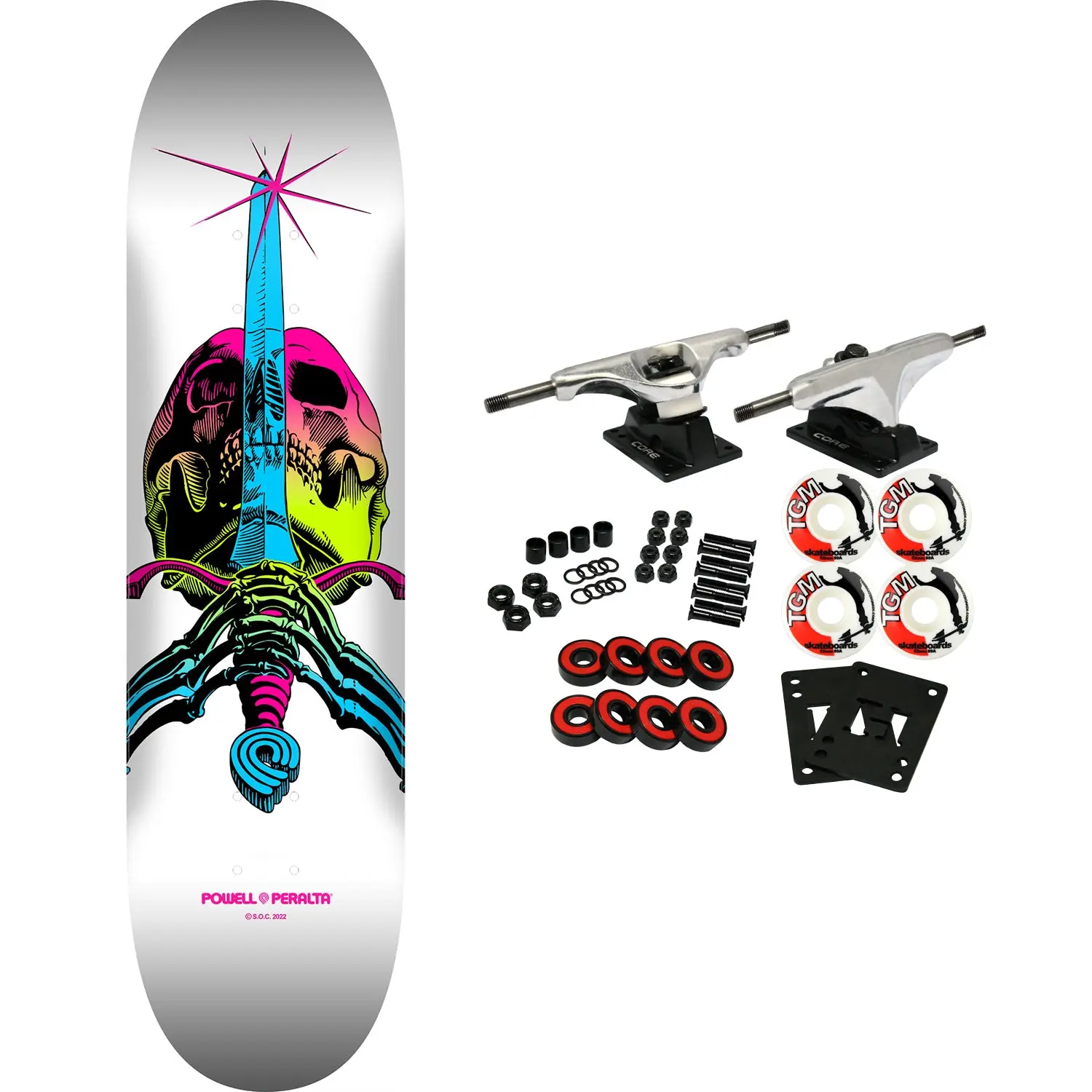Powell Peralta Skateboard Complete Skull and Sword Lime Fade White 9.0" x 32.95"