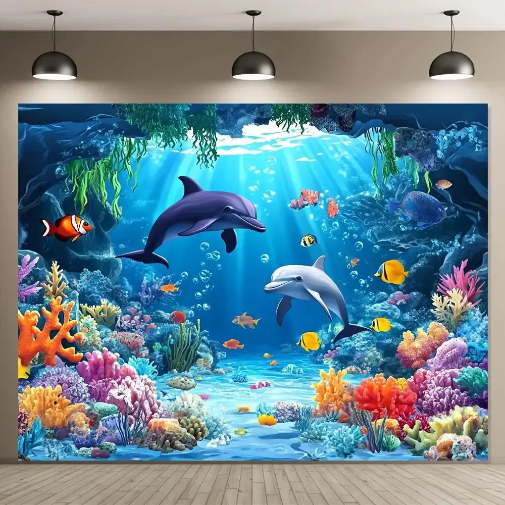 Reusable Polyester Ocean World View Backdrop Cloth (1pc, 39x59in, 51x59in, 70.8x90.5in Multi-Size) - Party Decoration Supplies, Birthday Wall Decor, Outdoor Banner