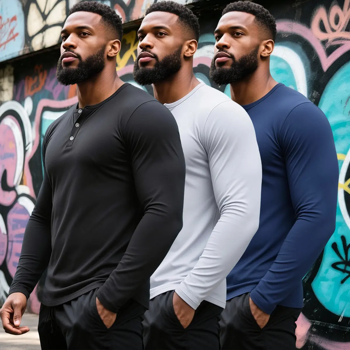 Men's 3pcs Solid Color Long-Sleeve Polyester Crew Neck T-Shirts - Quick-Dry, Breathable, Anti-Pilling, Wear-Resistant, Slight Stretch All-Season Base Layer for Daily Commuting, Athletic Training