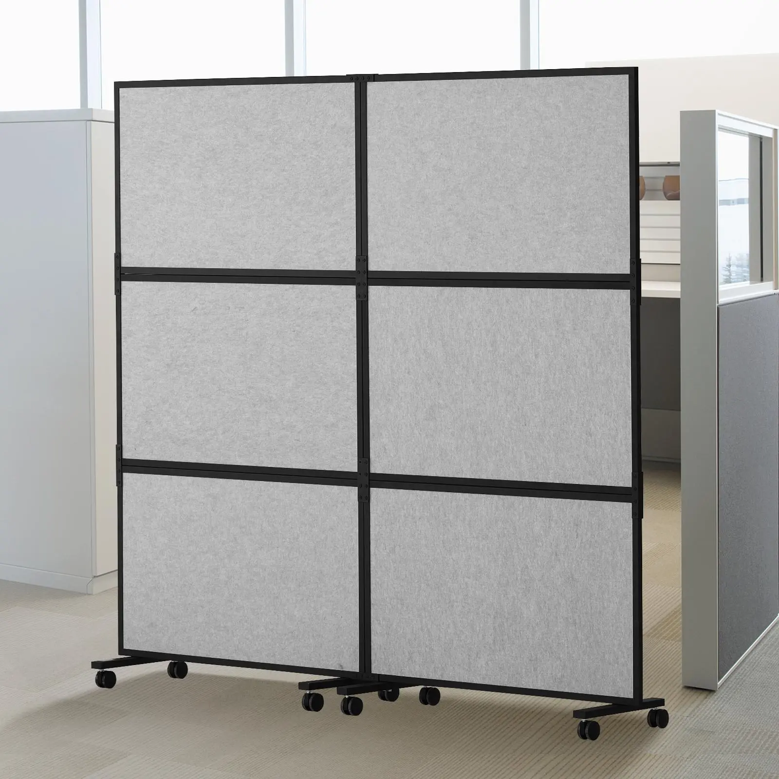【Summerfinds】VEVOR Acoustic Room Divider, 2 Pack Office Partition Panel, Freestanding Office Divider Wall Partition Wall with Polyester & 45 Steel Cubicle Wall Reduce Noise and Visual Distractio, Light Gray