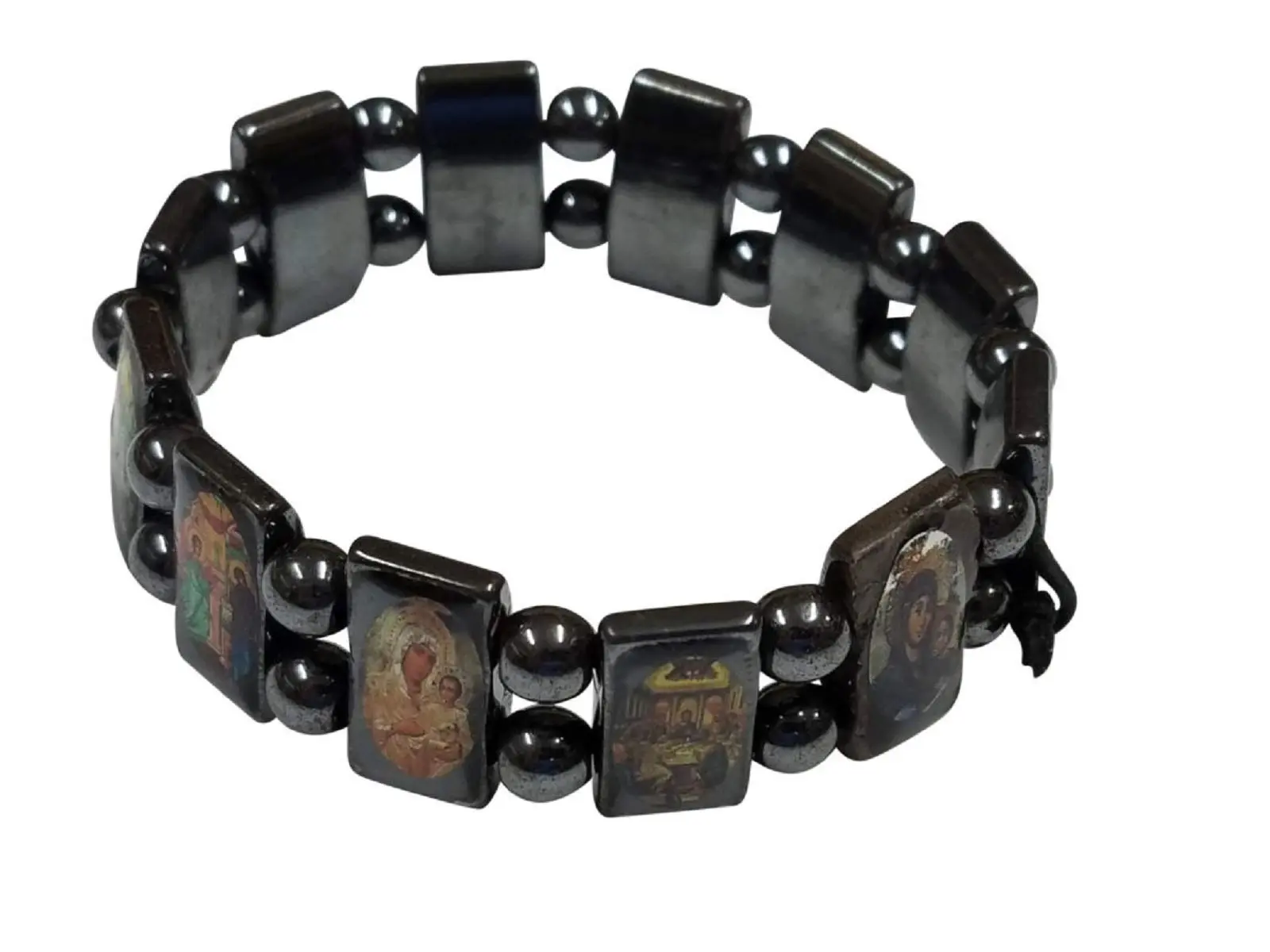 LION OF JUDAH MARKET Saint Icons Black Hematite Bracelet Rosary,jesus, Ann Rita, Mary
