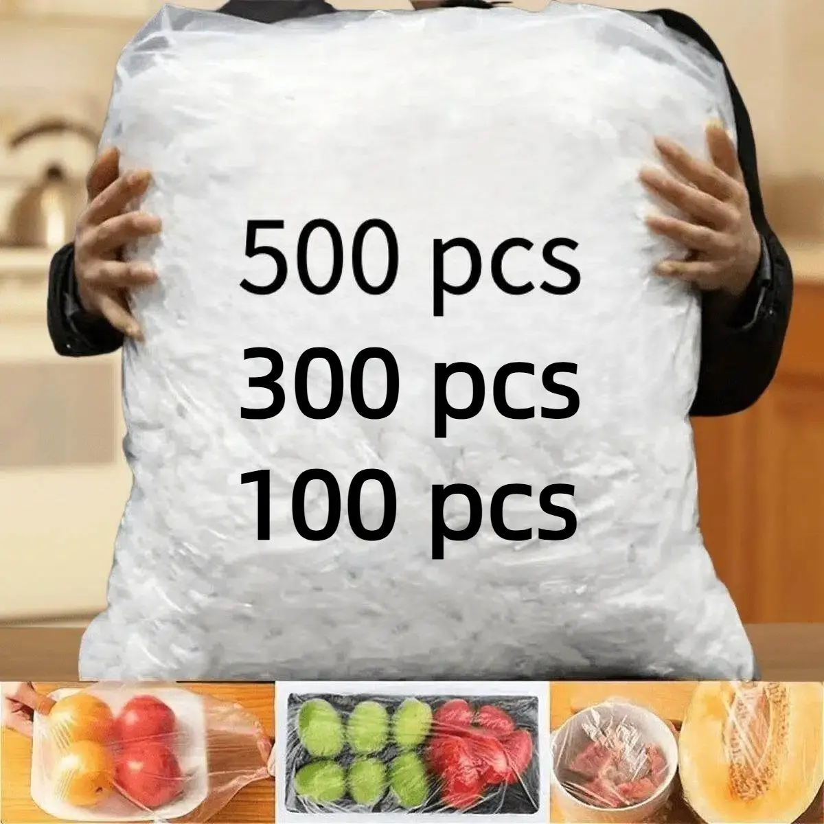 Reusable Elastic Food Covers 100/300/500pcs, Transparent Stretch Plastic Bowl and Plate Covers, Microwave & Fridge Safe, Keeps Food Fresh, Kitchen Essential Food Storage
