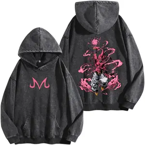 Majin Buu Vintage Washed Anime Washed Hoodie | Kid Buu Pink Energy Graphic Tee | Oversized Streetwear Retro Shirt | Heavy Cotton Gift for DBZ & Anime Fans