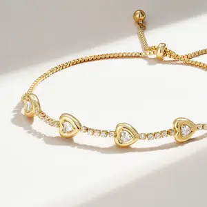 KissYan Tennis Bracelet for Women, 14K Gold Plated Classic Adjustable Slider Cubic Zirconia Bracelets, Valentine's Day Jewelry Gift