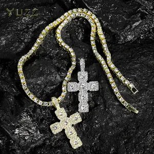 2026 New Hip Hop Cross Pendant Necklace Men 4mm Rhinestone Tennis Chain Iced Sparkling Necklace Women Punk Jewelry Fashion Gift