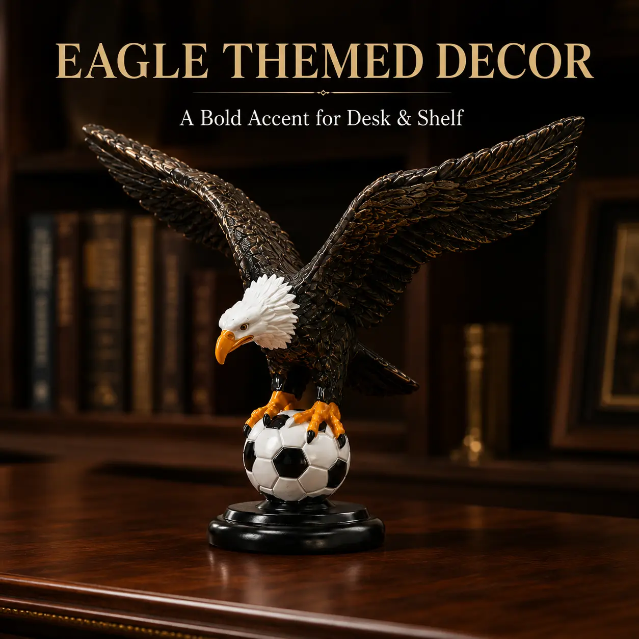 Resin Eagle Football Sculpture Statue - American Style Home Decor, Office Desk Ornament, Unique Gift for Men