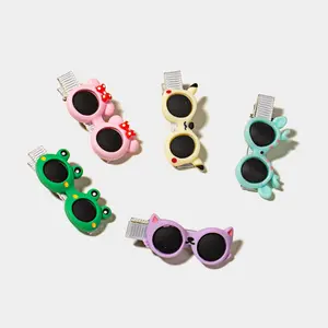 2 pcs cartoon duckbill hair clips, cute glasses design hair pins, random color: yellow, pink, purple, dark green, mint green