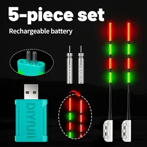 High Visibility Night Fishing LED Light Set, 5-Piece Includes 2 Rod Tip Lights + 2 Rechargeable Batteries + USB Charger, Ideal for Dark Environments