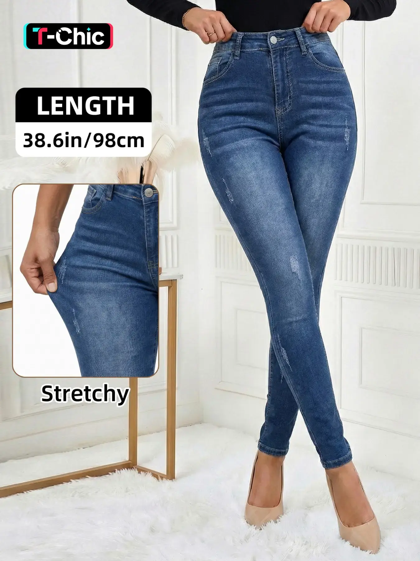 Women's High Waisted Stretchy Skinny Button Jeans, Vintage Washed Slim Fit Streetwear Casual Fashion Denim Jeans, Butt Lifting Tummy Control Comfy Casual Basic Bottoms for Daily Wear Pants Womenswear