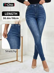 Women's High Waisted Stretchy Skinny Button Jeans, Vintage Washed Slim Fit Streetwear Casual Fashion Denim Jeans, Butt Lifting Tummy Control Comfy Casual Basic Bottoms for Daily Wear Pants Womenswear