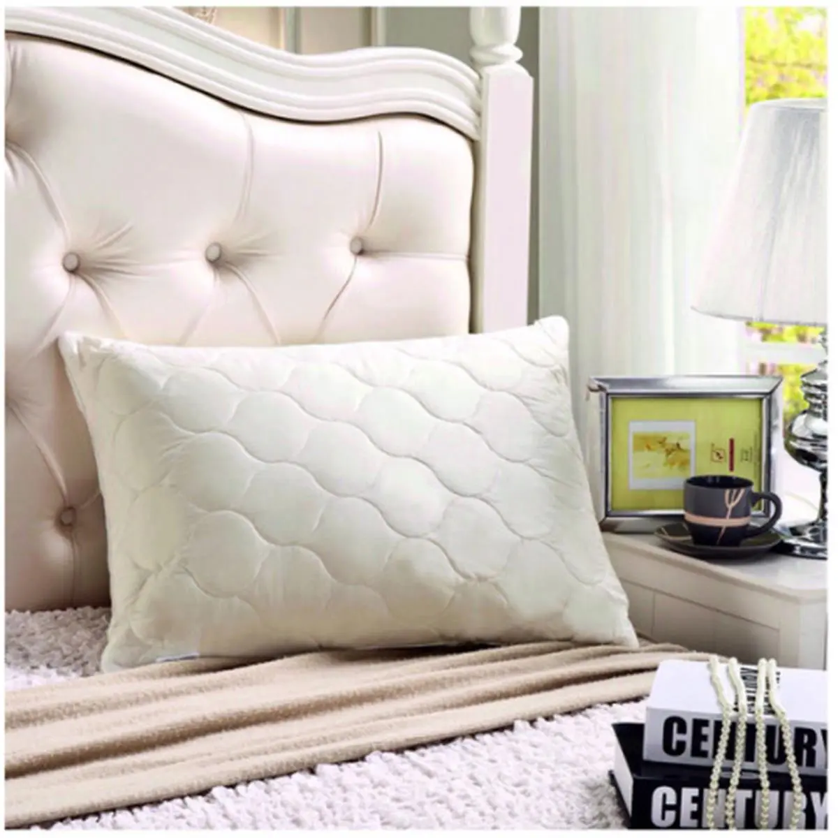 212 MAIN Classic Quilted Washable Wool Pillow - Standard Size, Adjustable Loft, Cotton Sateen Cover, Natural Fibers, 4-Season Bedding Essential