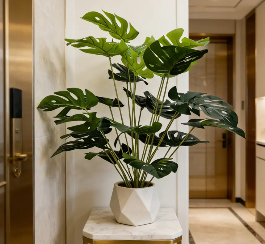 【12 leaves】VibeGreen Artificial Monstera Deliciosa Plant, Real Touch Fake Swiss Cheese Plant for Summer Refresh Housewarming Gift,  Nordic Style Indoor Floor Plant Decor, Premium Life-Like & No Maintenance For Living Room Office Home Aesthetic floral faux