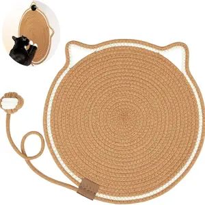 Cat Scratching Pad Natural Cotton Rope Material, Ear-Shaped Hook and Game Ball Included, Protects Walls Floors Sofas Carpets