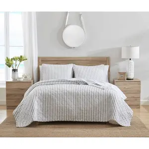 Stone Cottage 2-Piece Quilt Set Casual Prewashed Striped, Gray, Twin