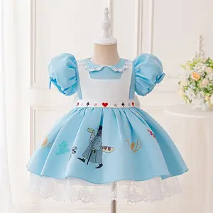 03 Sky Blue Print Cartoon Cosplay Costume Fancy Carnival Kids Clothes Performance Princess Theme Party Holiday Baby Girls Ball Gown Toddle Cocktail Dress 6M-3Y