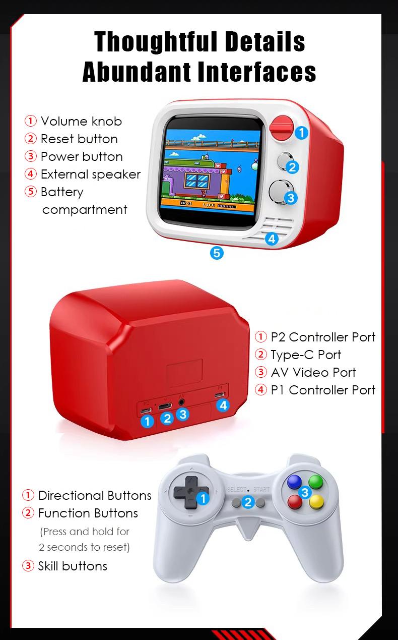 H7 Retro Game Console, 740 Classic Games, Mini TV Style with 3.5 Inch IPS Screen, Dual Wireless Controllers, AV HDMI Output, for Holiday Birthday Gift H7 Retro Game Console, 740 Classic Games, Mini TV Style with 3.5 Inch IPS Screen, Dual Wireless Controllers, AV HDMI Output, for Holiday Birthday Gift