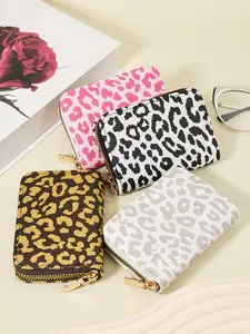 Women's credit card storage bag, simple and casual multi slot credit card storage bag, fashionable leopard print zipper surrounding coin wallet, suitable for outdoor activities, travel and school
