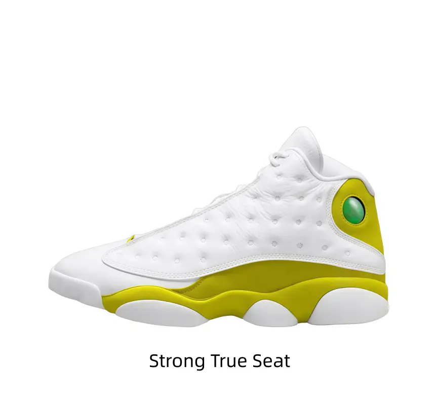 Soft pebbled grain leather mid-top sport kicks in white & vibrant lemon two-tone design. Dot textured white shell, curved solid yellow midsole, translucent green circular heel lens, this light tonal sneaker features clean minimal color-block layering.