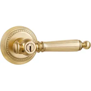 1 Pack Brushed Gold Entry Door Lever with Lock and Key, Satin Brass Zinc Alloy Door Handle for Bedroom and Bathroom