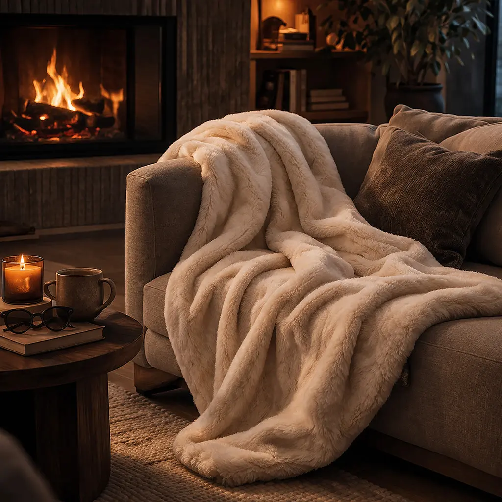 Cassilda Luxury Chinchilla Faux Fur Throw Blanket