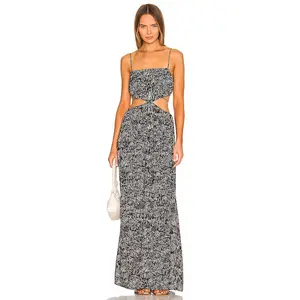 JONATHAN SIMKHAI Amora Maxi Dress in Black Abstract Fern