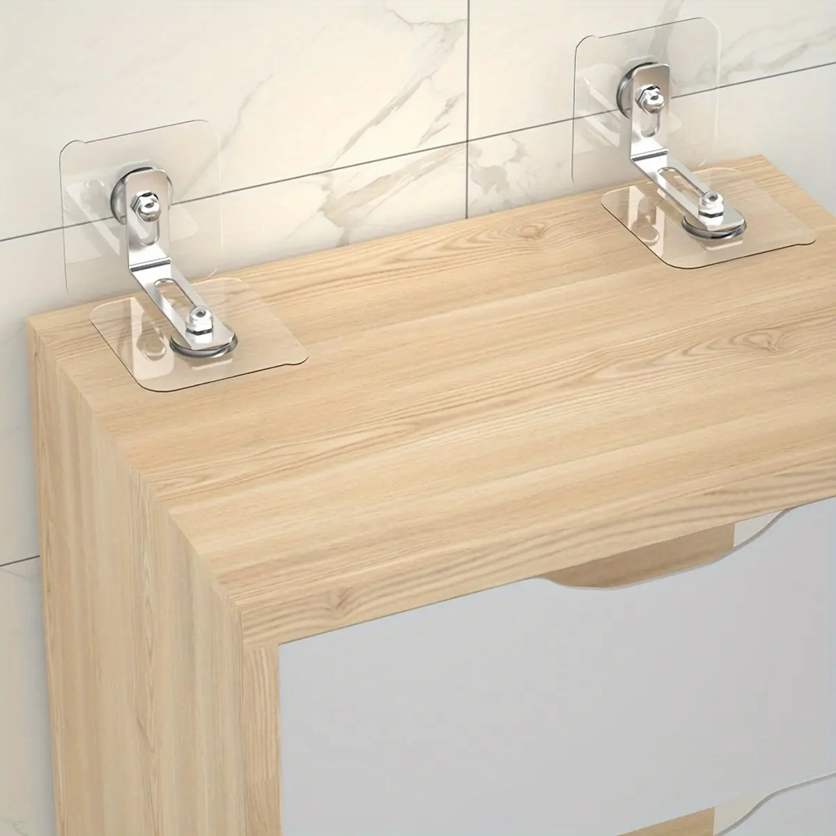 2pcs Anti-Tip Furniture Wall Anchors, Metal No-Drill Cabinet Stabilizers, Secure Bookshelf, Dresser, Wardrobe Safety Straps