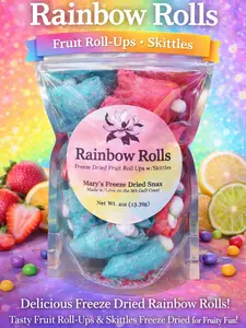 Rainbow Rolls (Freeze Dried Fruit Rolls Ups & Skittles), 4oz bag Sweet Candy Snack