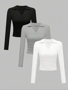 Women's Fall Winter Three-Piece Knit Set, Knitwear, Long Sleeve V-Neck Top, Fashionable Slim Fit, Casual Commuter, Daily Wear