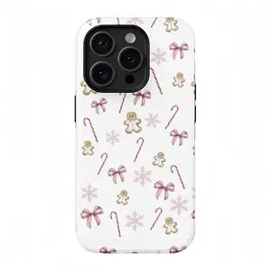Christmas Gingerbread Men, Bows, Red Candy Canes and Pink Snowflakes IPhone Case, Suitable for IPhone17 ProMax, 16Promax, Pro, Plus, 15, 14, 13. Stylish Design, Shockproof Protective Case, Smartphone Case, Phone Cover, Gift