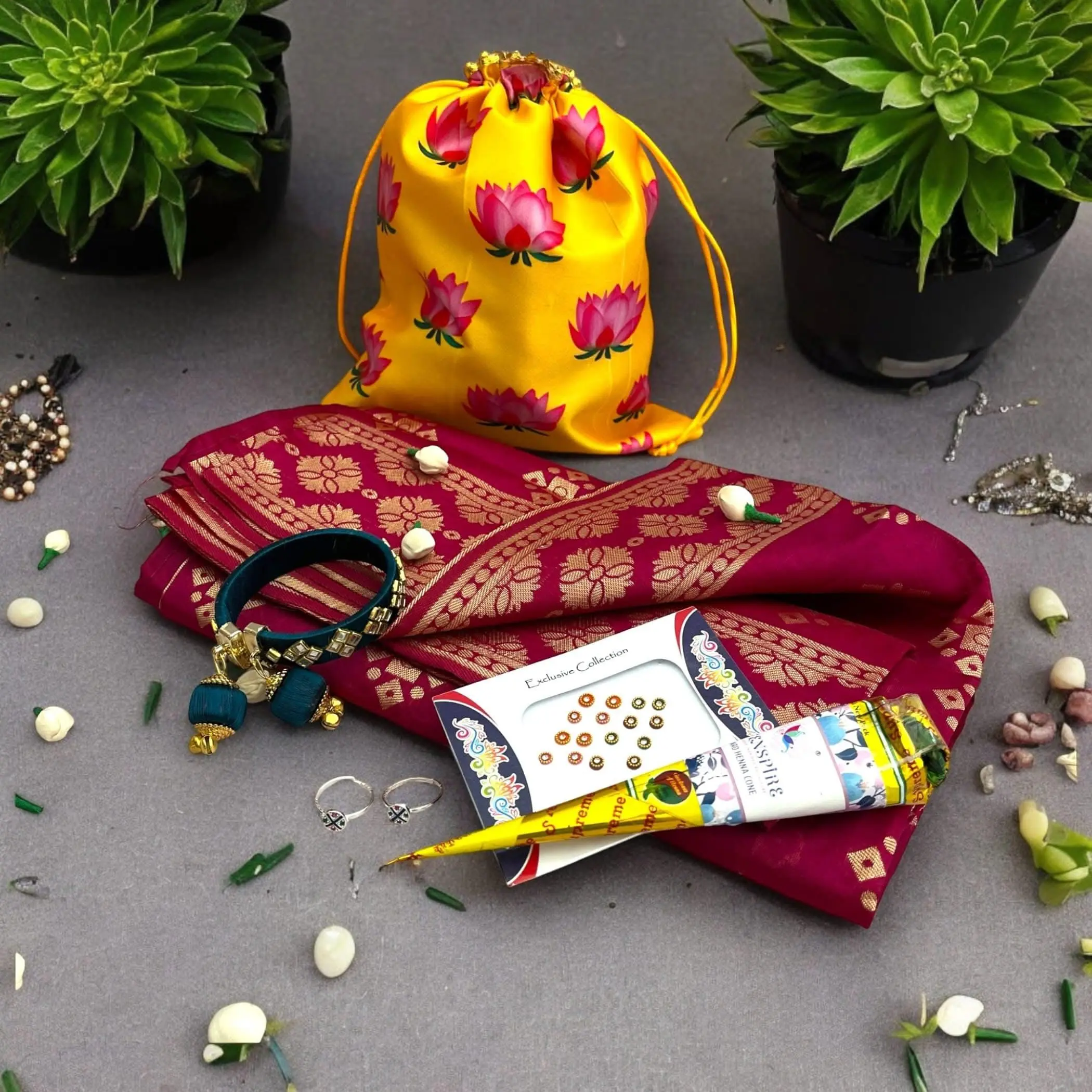 Celebrate Tradition With Elegance | Karva Chauth Gift Hamper | Sterling Silver Toe Rings, Banarasi Dupatta & More | Ideal for Karva Chauth, Navaratri, Teej & Festive Gifting