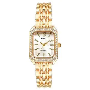 Women's Lightweight Square Quartz Watch - Gold Analog, Elegant Vintage, Rhinestone Diamond-Accented Small Stainless Steel Bracelet Wristwatch, Girly Accessory, Top Mothers Day Gift Ideas summerwins