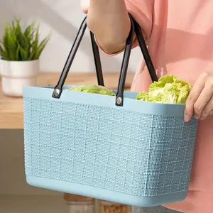 Grid texture handbag plastic shopping basket ins fashion storage shopping basket outdoor large picnic basket