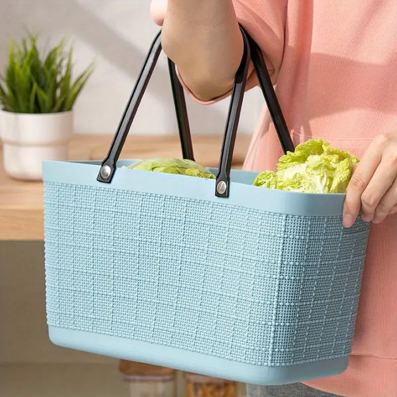 Grid texture handbag plastic shopping basket ins fashion storage shopping basket outdoor large picnic basket