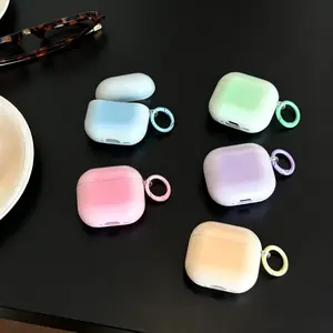 Macaron Case with Keychain for AirPods 4 Pro 3 & 2 & 1, Cute Gradient Color Soft Silicone Case Shockproof Protective Cover