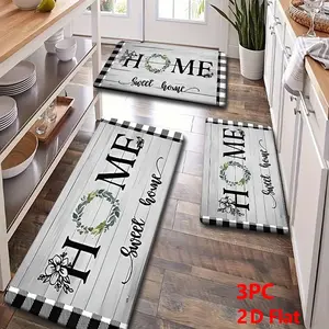 2/3 Piece Flannel Kitchen Mat Set, Vintage Wood Color, Cozy Floral Ring Design, Anti-Slip, Absorbent, Washable Runner Rugs