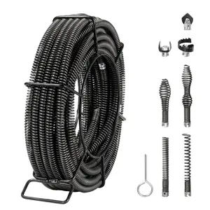 VEVOR Drain Cleaning Cable 66 FTx 5/8 Inch, Professional Sectional Drain Cleaner Cable with 7 Cutters for 0.8 to 3.9 Pipes, Hollow Core Sewer Drain Auger Cable for Sink, Floor Drain, Toilet