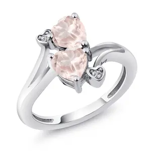 Gem Stone King 925 Sterling Silver Double Heart Promise Ring for Women | 6MM Gemstone Birthstone with 1.5MM White Moissanite Accents | 2-Stone Fine Jewelry for Engagement Wedding Anniversary | Size 5-9