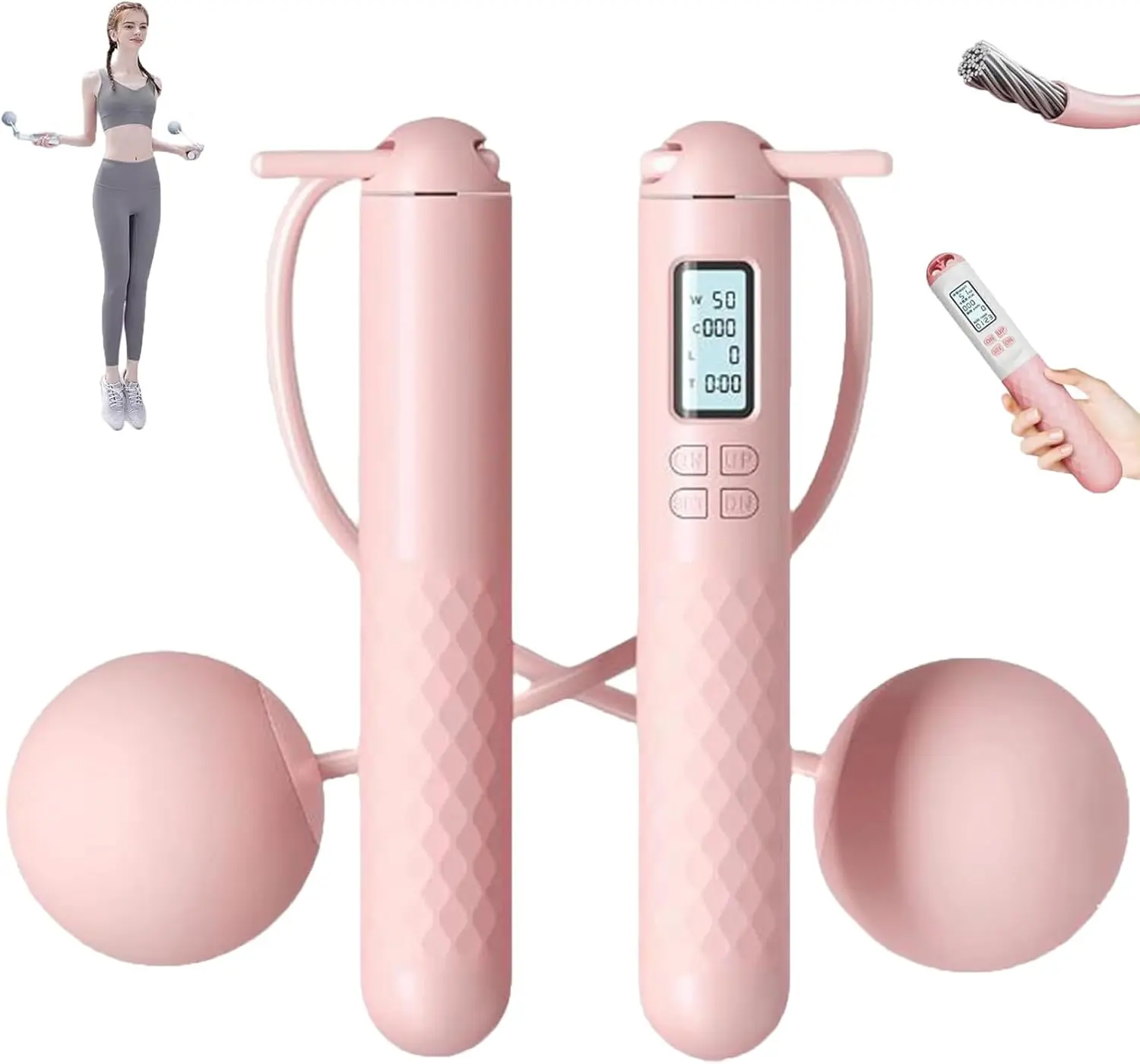 Adjustable Skipping Rope with Digital Counter, 2-in-1 Weighted PVC Cordless Design for Adults & Kids, Home Workout Equipment, Home Gym Equipment summerwins