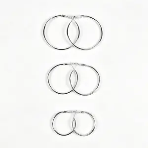 3 Pairs 30 40 50mm Big Silver Hoop Earrings for Women Hypoallergenic 925 Sterling Silver Post Thin Loop Silver Plated Hoop Earrings Set for Women