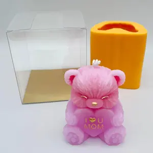 Bear “I Love You Mom” Candle Mold + 3 Clear Gift Boxes Set – Mother’s Day Bundle