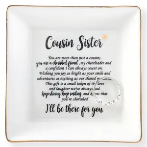 HOME SMILE Cousin Sister Gifts Mother's Day,Ceramic Ring Jewelry Dish Tray Plate for Birthday Graduation Christmas Wedding-You are More Than Just a Cousin,You Are a Chrished Friend