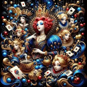 5D DIY Full Drill Round Diamond Painting - Diamond Art Kit Playing Card Queen Mosaic, Canvas - DIY Decorative Painting, Home Wall Decor, Suitable for Halloween, Christmas, Birthday and Anniversary Gifts.