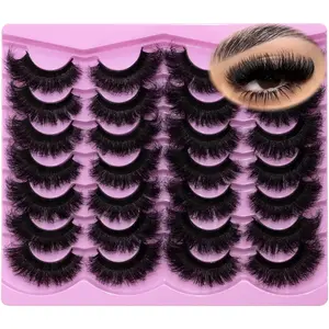 Mink Lashes Fluffy 20mm Volume False Eyelashes 8D Cat Eye Strip Lashes D Curl 14 Pairs Dramatic Soft Eyelash 25mm Big Long Lash Strips Lashes