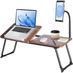 28.7" Extra Wide Laptop Lap Desk for Bed and Sofa, Adjustable Bed Desk with Flexible Phone & Tablet Mount, Portable Black Lap Tray Table for Floor Couch Work, 2 Book Clips Included