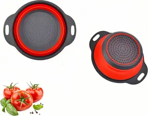 2 Pack Collapsible Colander Set, Emptycolor Foldable Collapsible Strainers for Kitchen, Small Round Colander with Base and Handles for Pasta, Fruit, Vegetables – Space-Saving Kitchen Strainer Baskets