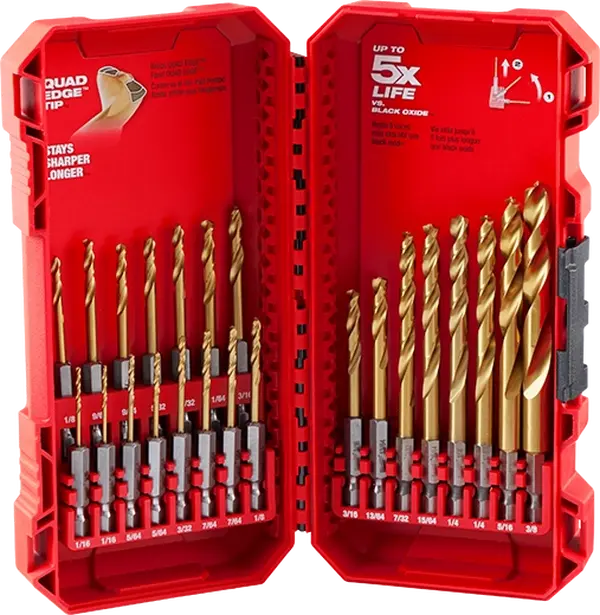 Milwaukee 48-89-4631 SHOCKWAVE Titanium Drill Bit Set - 23PC, Quad Edge, Red Helix, Tapered Web