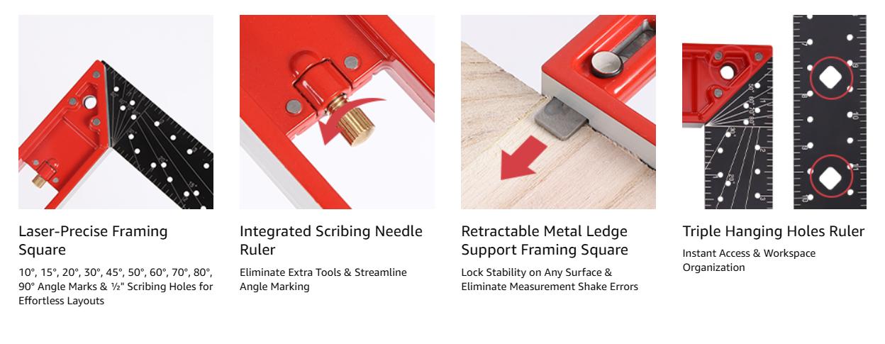 Adjustable 10-90° Multi Angle Measuring Ruler, Combination Framing Carpenter Square, L Shape Ruler for Precise Measuring, Woodworking and Drawing Adjustable 10-90° Multi Angle Measuring Ruler, Combination Framing Carpenter Square, L Shape Ruler for Precise Measuring, Woodworking and Drawing