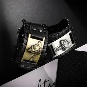 count Men's Vintage GOD Braided PU Leather Bracelet, Fashion Adjustable Bracelet Couple Gift Jewelry