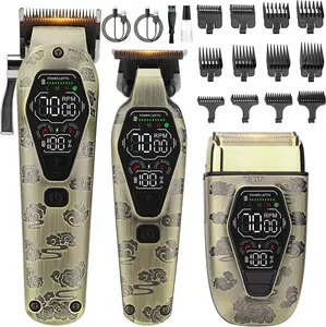 Hair Clippers for Men Professional, T-Blade Hair Trimmer for Men, Electric Shaver Razor, Beard Trimmer, 3 in 1 Cordless Barber Clippers and Trimmers Set, Haircutting Kit LCD Display (Bronze)