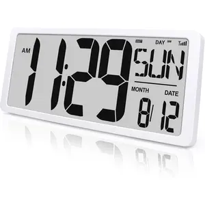 Atomic Wall Clock, Digital Display with Day, Date, Month, DST , White Frame